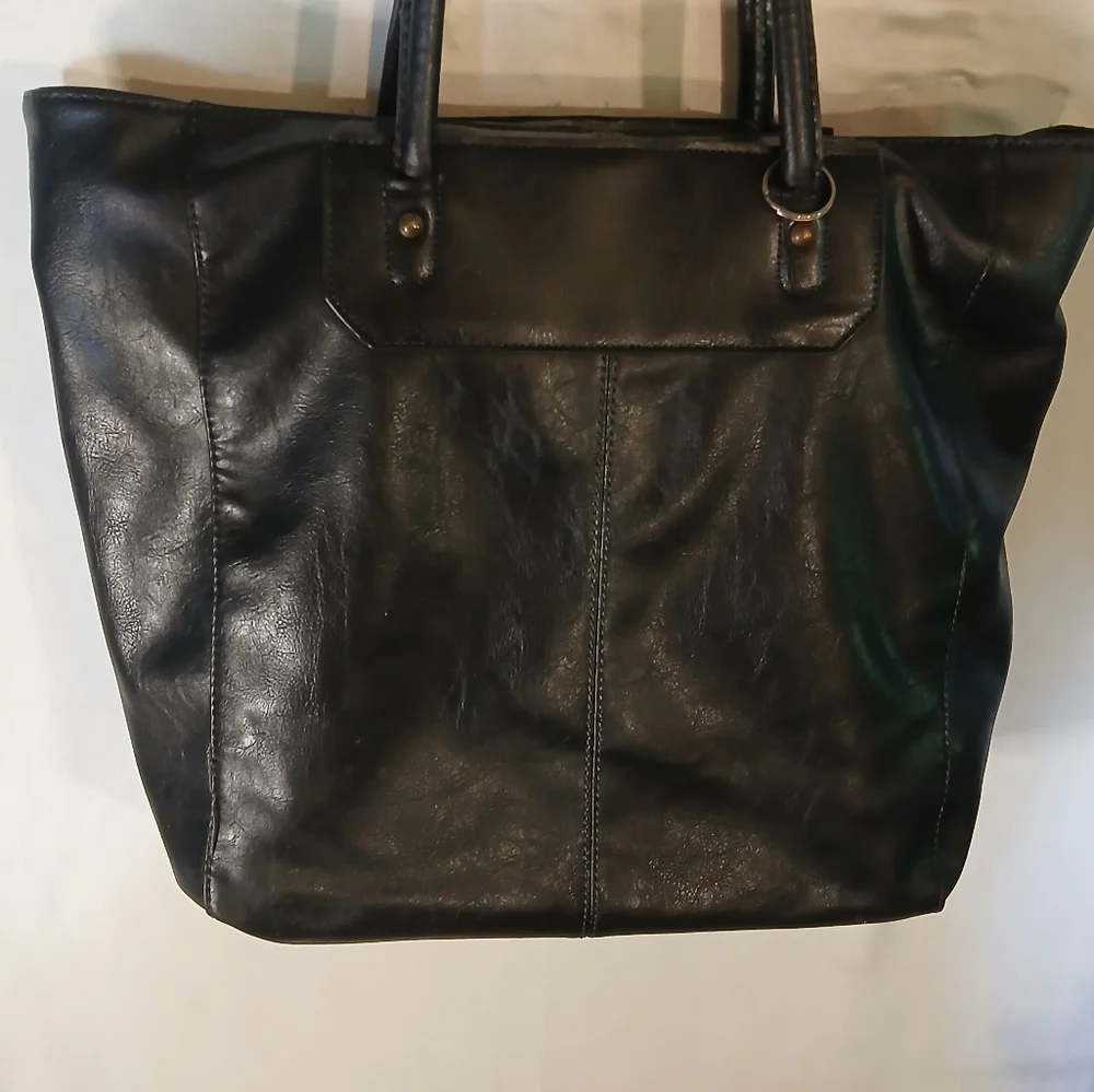Black Vegan Leather Unisex Maxi Tote Shoulder Bag 15x18